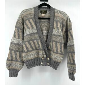 South Wool Pure Wool Handknit Cardigan Sweater Grandmacore Size S